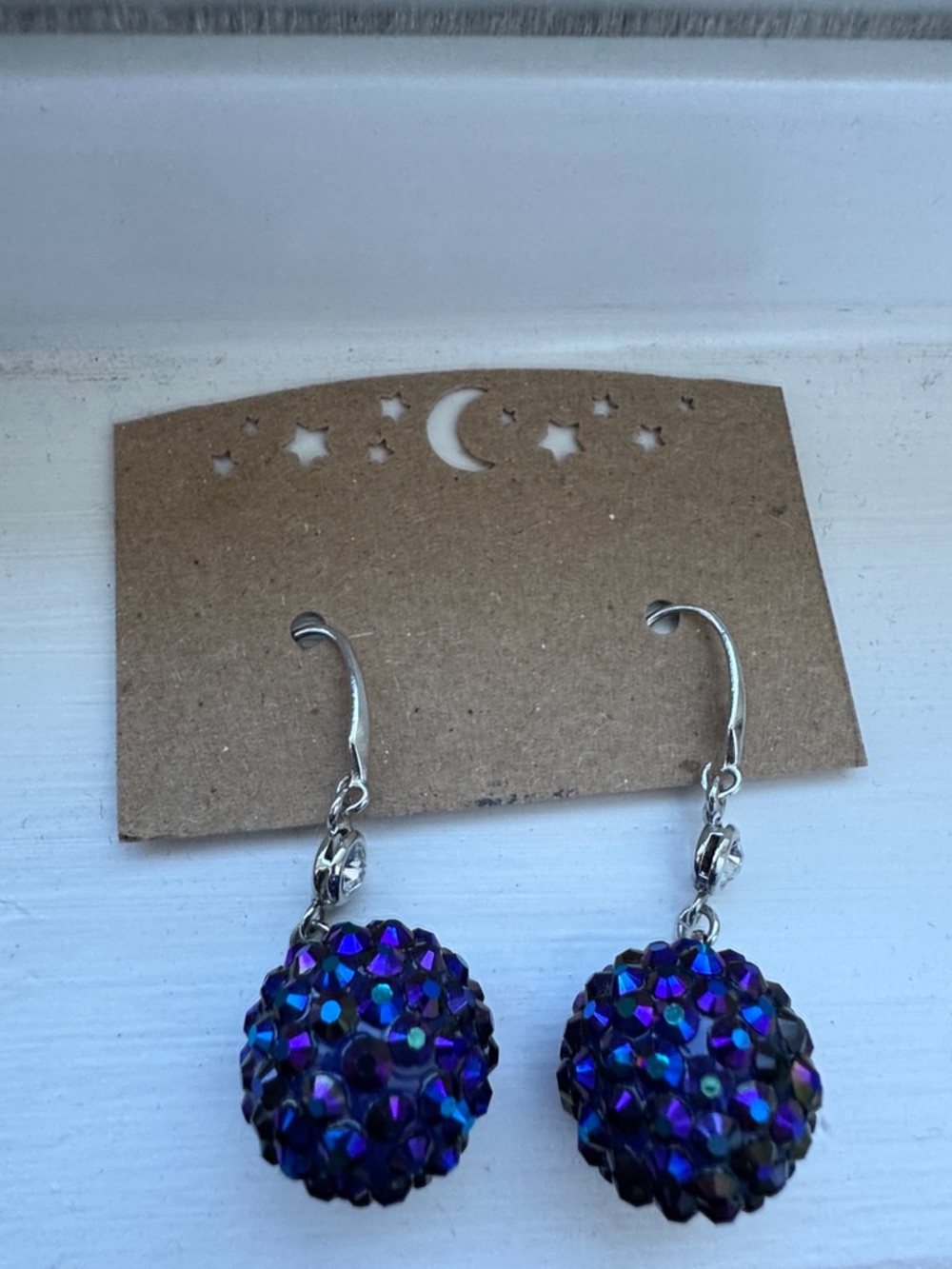 Iridiscent Purple Crystal Ball Drop Earrings